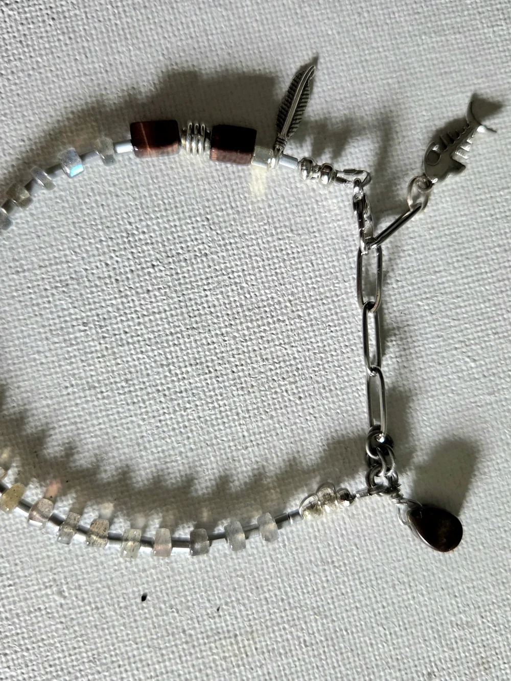 Feather Charm Red Tiger Eye Labradorite Bracelet